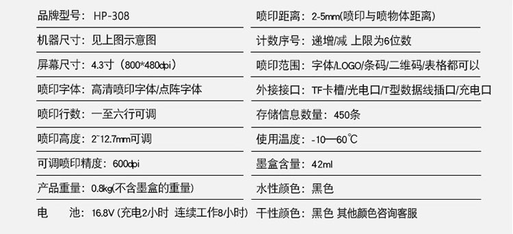 威领手持喷码机的参数介绍